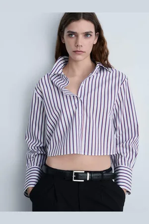 MANGO Striped Crop Shirt