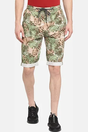 JADE BLUE Men Green Floral Printed Slim Fit Pure Cotton Regular Shorts