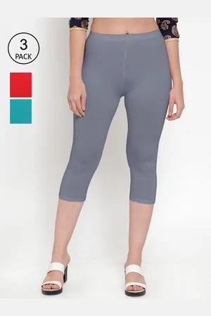 GRACIT Women Set Of 3 Red & Blue Slim Fit Solid Cotton Capris