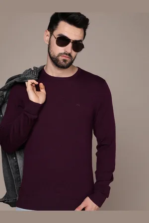 Calvin Klein Men Purple Solid Woolen Pullover with Brand Logo Embroidered Deatail