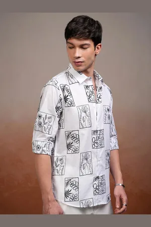 Highlander Men Spread Collar Floral Printed Cotton Casual Shirt