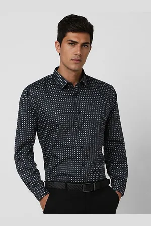 V Dot Men Slim Fit Spread Collar Geometric Printed Cotton Formal Shirt
