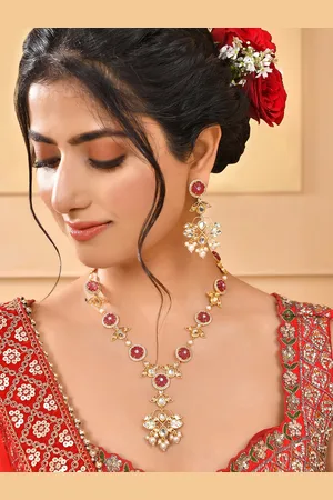 Voylla Gold-Plated Kundan-Studded & Beaded Jewellery Set