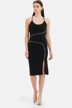 Kazo Embellished Halter Neck Cotton Sheath Midi Dress