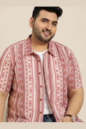 Sztori Men Plus Size Pink & White Printed Casual Shirt