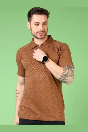 V-Mart Men Self Design Polo Collar Cotton T-shirt