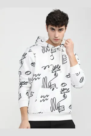 Highlander Men White Printed Hooded Sweatshirt