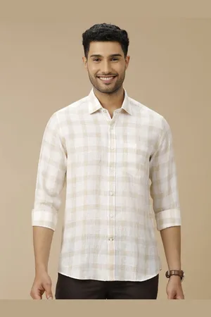Linen Club Men Contemporary Spread Collar Windowpane Checked Slim Fit Casual Shirt