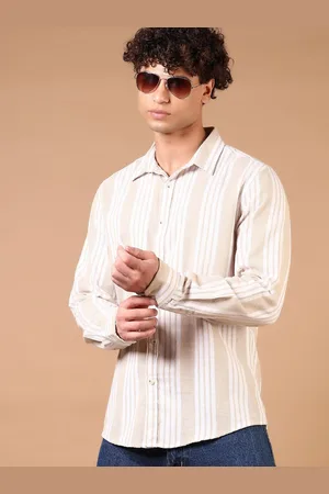V-Mart Men Spread Collar Vertical Striped Cotton Casual Shirt