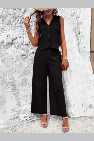 all about you Pure Cotton V-Neck Waistcoat & Flared Trouser Co-Ords