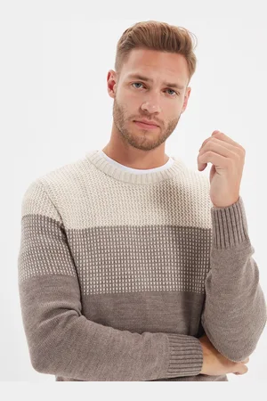 Trendyol Men Beige Colourblocked Pullover