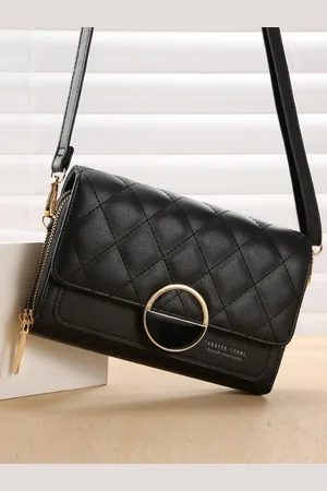 Diva Dale Black Textured Structured Sling Bag
