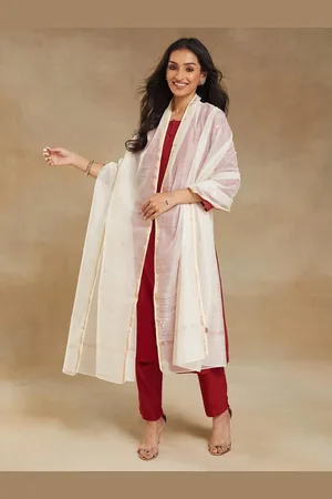 Fabindia Floral Woven Design Cotton Silk Dupatta with Zari