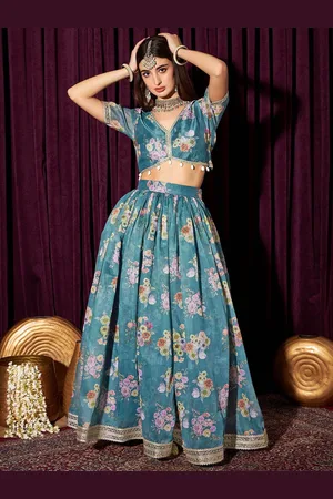 indo street Floral Printed Ready To Wear Top With Lehenga