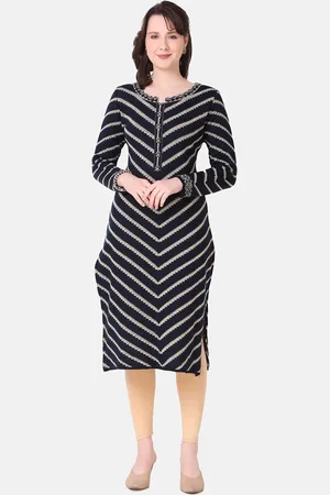 Elthia Striped Printed Woolen Straight Kurta