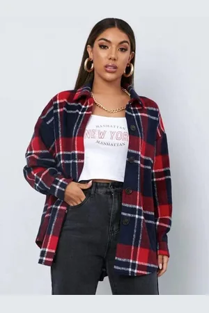 Mast & Harbour Red Tartan Checked Spread Collar Shacket