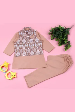 V-Mart Boys Band Collar Straight Kurta With Pyjamas And Nehru Jacket