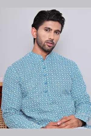 Jompers Floral Embroidered Chikankari Pure Cotton Straight Kurta with Pyjamas