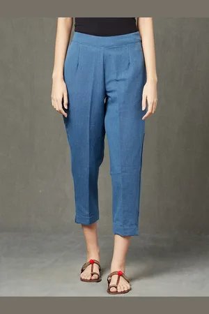 Fabindia Women Slim Fit Pleated Cotton Trousers