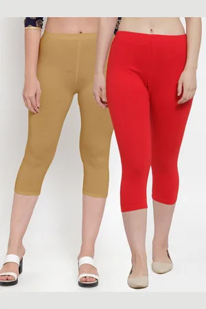 GRACIT Women Orange & Mustard Set Of 2 Cotton Lycra Capris