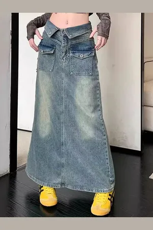 DressBerry Denim A-Line Maxi Skirt