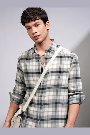 Highlander Men Spread Collar Tartan Checked Cotton Casual Shirt