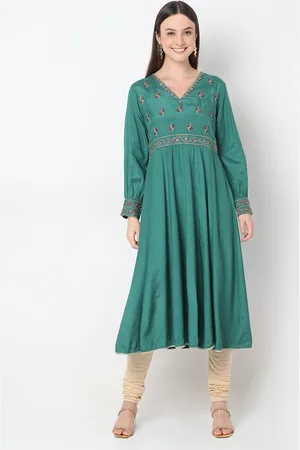 Ethnicity Floral Embroidered V Neck Thread Work Anarkali Kurta
