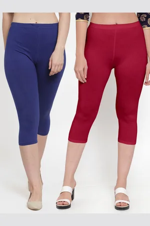 GRACIT Women Navy Blue & Maroon Set Of 2 Cotton Lycra Capris