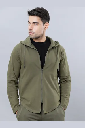 Highlander Men Olive Green Solid Hooded Sweatshirt