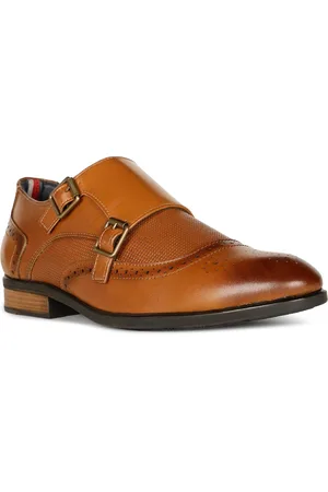 Bata Men Textured Perforated Formal Monk Shoes