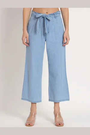 AngelFab Women Straight Fit High-Rise Pleated Denim Culottes Trousers