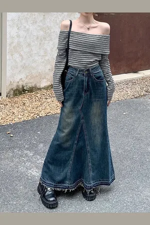 DressBerry Denim A-Line Maxi Skirt