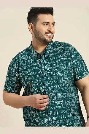 Sztori Men Plus Size Cotton Linen Tribal Print Casual Shirt