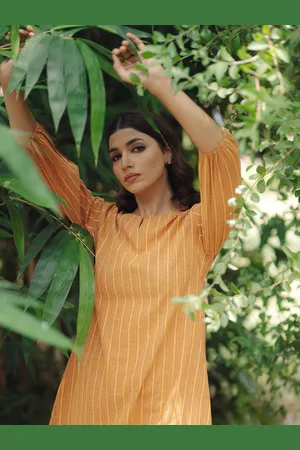 anayna Women Striped Regular Pure Cotton Kurta with Trousers