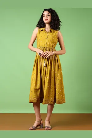 V-Mart Printed Cotton Fit & Flared Midi Ethnic Dresses