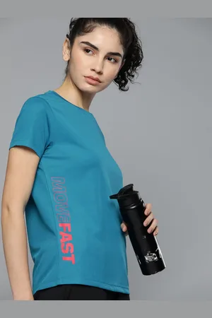 Slazenger Women Teal Blue Printed Antibacterial Running T-shirt