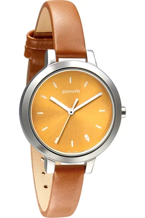 Sonata Women Brown Brass Dial & Brown Leather Straps Analogue Watch