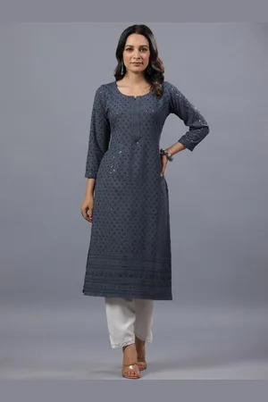 Amchoor Floral Embellished Chikankari Pure Cotton Kurta