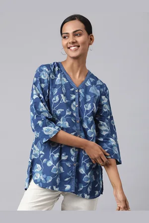 Fabindia Women Blue Dabu Printed Cotton Tunic