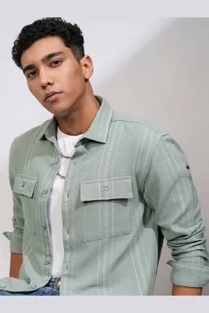 Highlander Men Relaxed Fit Spread Collar Vertical Striped Casual Shirt
