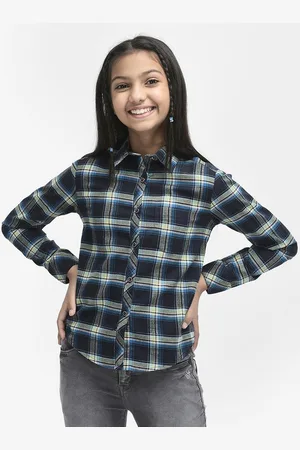 Crimsoune Club Girls Slim Fit Tartan Checked Pure Cotton Casual Shirt