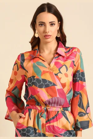 De Moza Women Floral Printed Shirt Collar Top