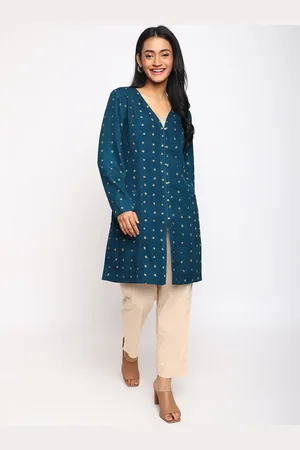 Fabindia Floral Printed Woolen Longline Tailored Jacket