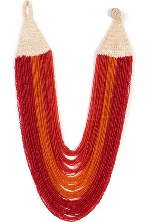 Bamboo Tree Jewels Red Bead Metal Necklace
