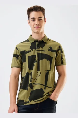 SPYKAR Men Abstract Printed Polo Collar Cotton Slim Fit T-shirt
