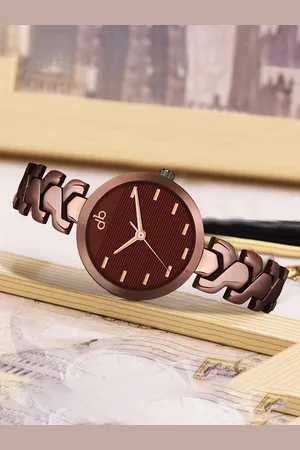 DressBerry Women Embellished Dial Stainless Steel Straps Analogue Watch DB-017-Brown