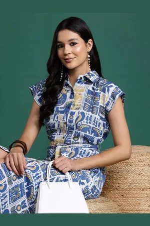 Sangria Printed Tie-Up Shirt Dress