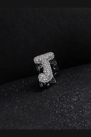 French Accent Men Silver-Plated Stone Studded J Alphabet Ring