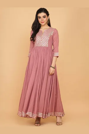 HRITIKA Embellished Gotta Patti Notch Neck Pure Cotton Fit and Flare Dress