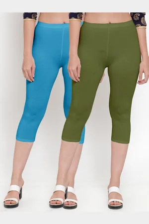 GRACIT Women Turquoise Blue & Green Set Of 2 Cotton Lycra Capris